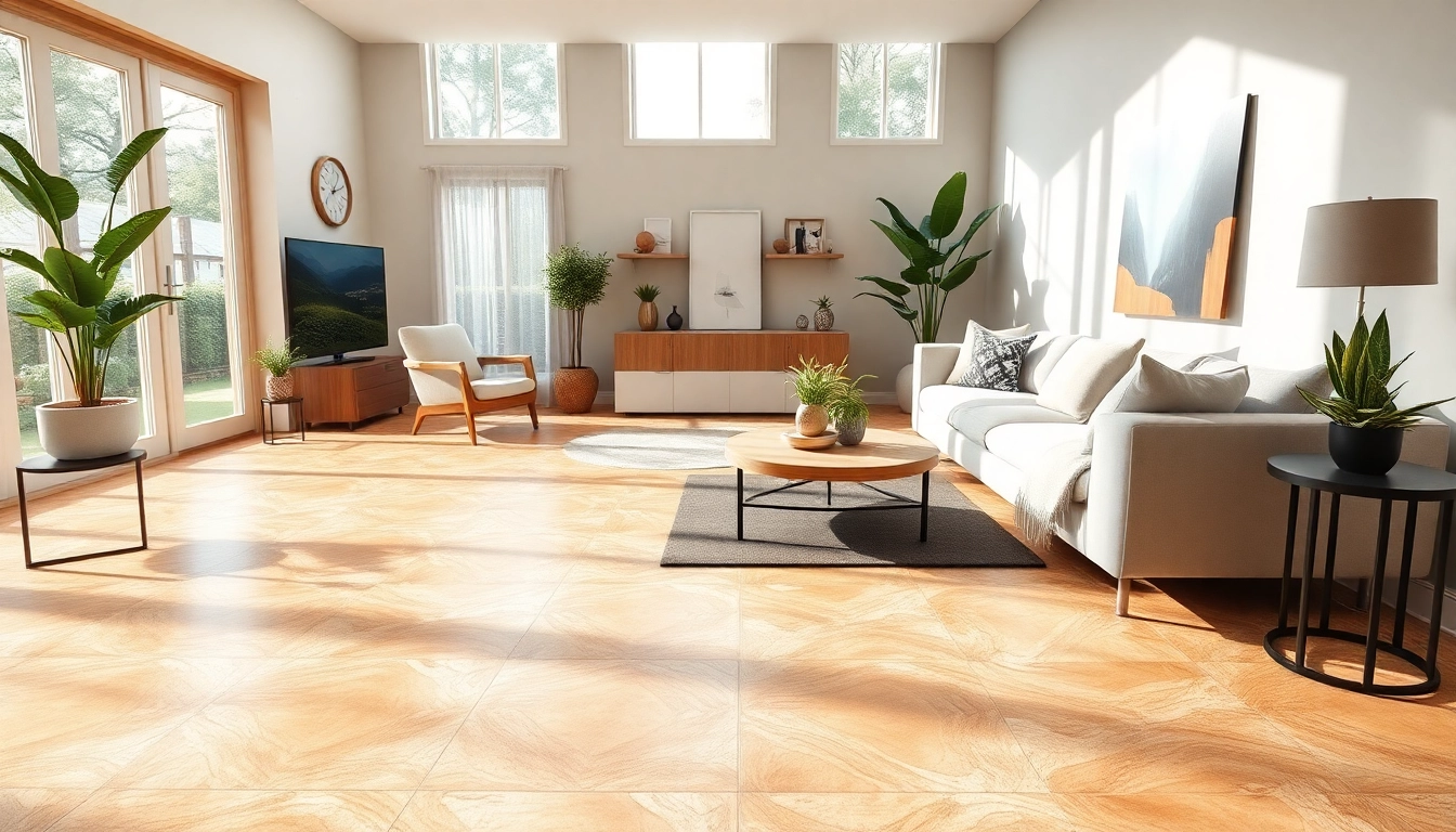 Sol en carrelage élégant dans un salon moderne.