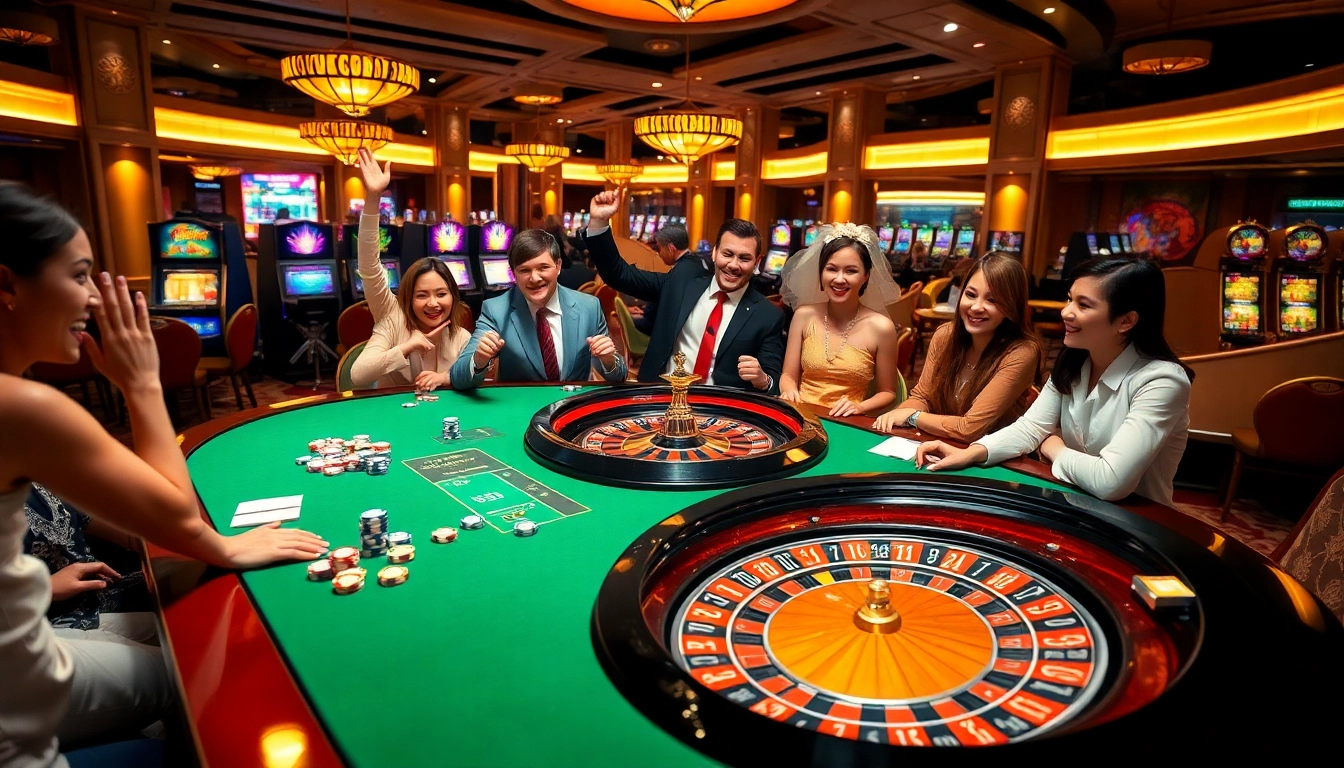 Engage with the thrill of Đăng Ký 888new at a luxurious casino featuring roulette and vibrant slot machines.