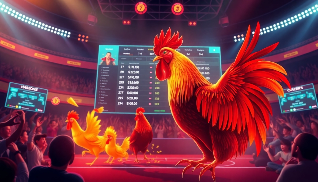 Alo789 online cockfighting betting platform showcasing vibrant interface and lively atmosphere.