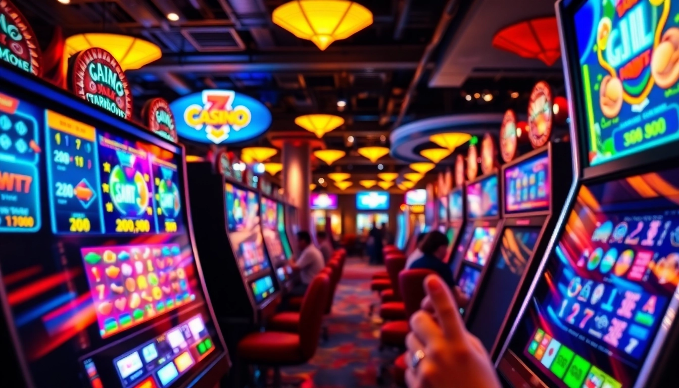 Jouez à des machines à sous en ligne en argent réel dans une ambiance de casino vibrante.