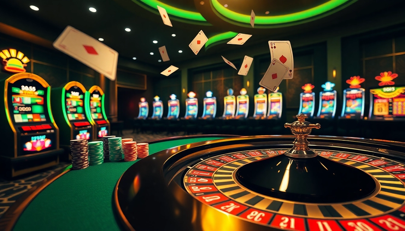 Experience the thrill of Bk33 casino with vibrant gaming visuals featuring cards and poker chips.