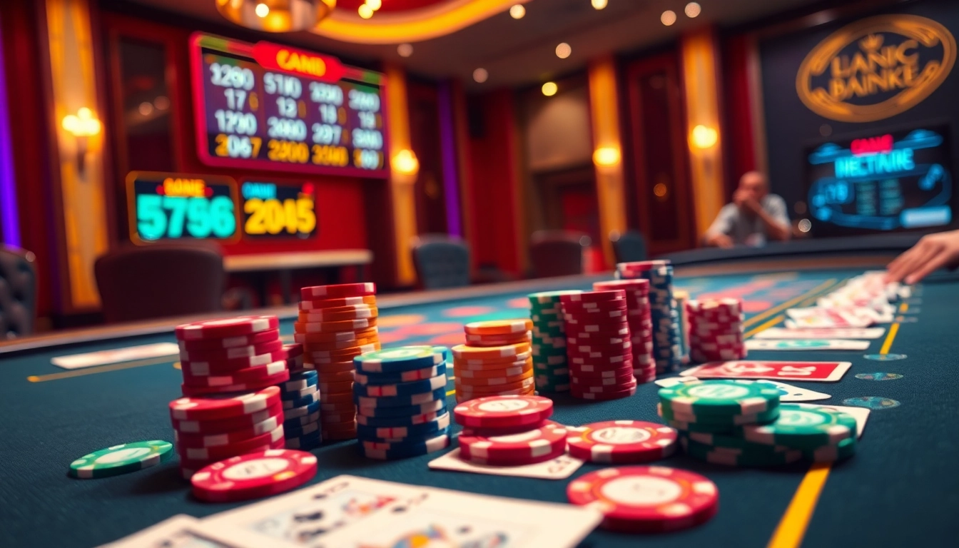 Jouer au meilleur casino en ligne avec des cartes colorées et des jetons dynamiques sur une table élégante.