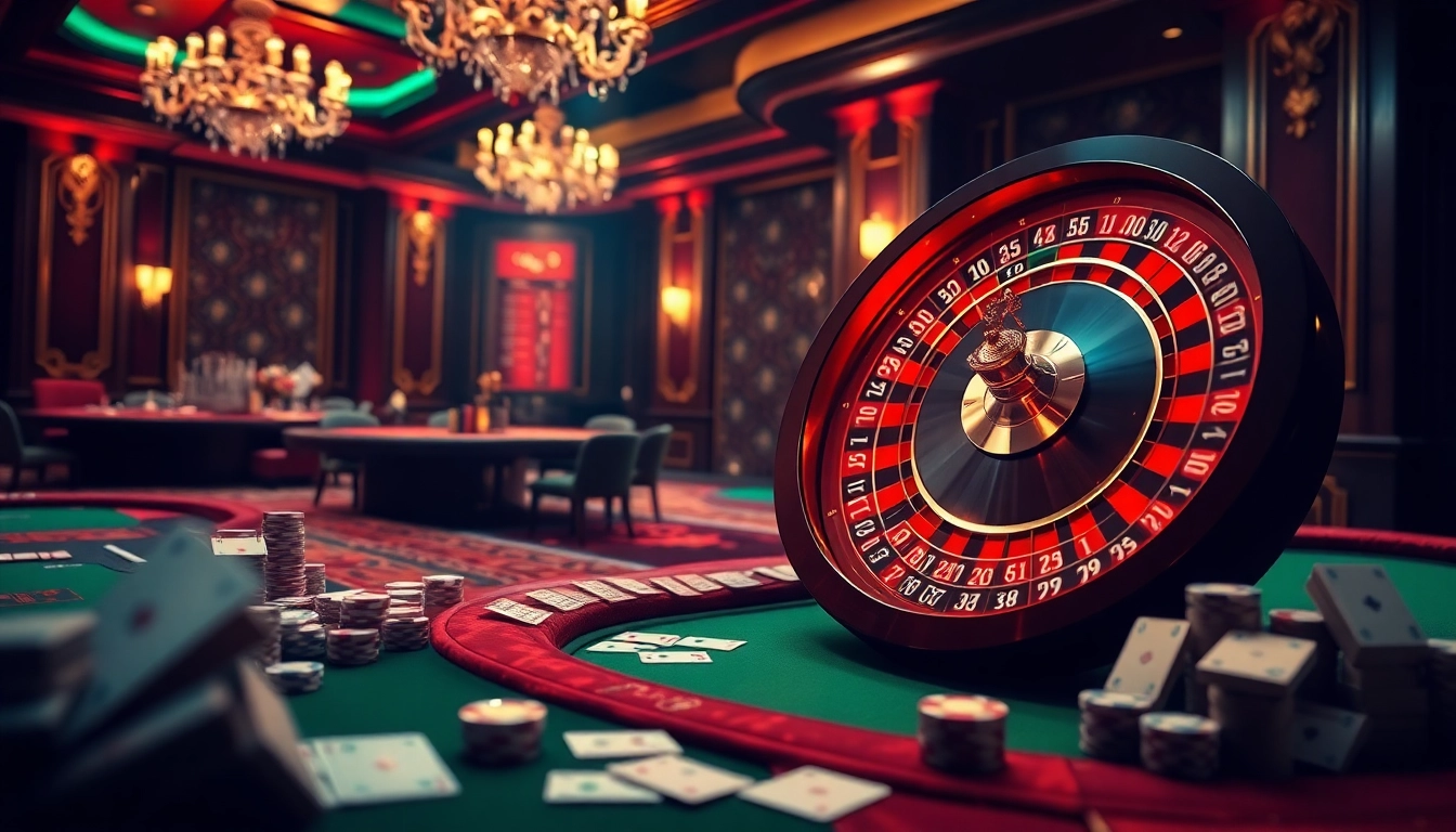 Experience the thrill of gambling at Vua99 with an exciting casino scene featuring roulette and poker chips.
