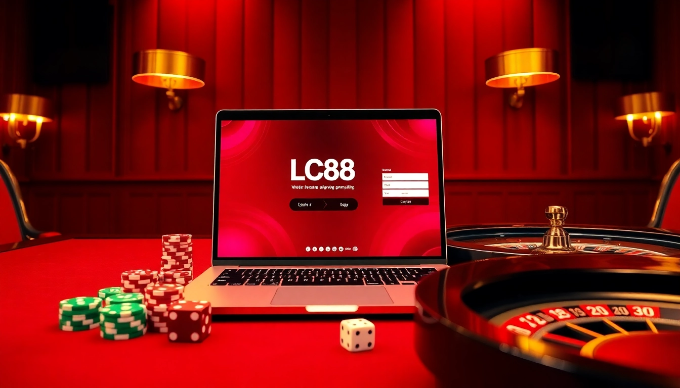 lc88 đăng nhập with a stylish online interface and vibrant casino elements inviting the user to play.